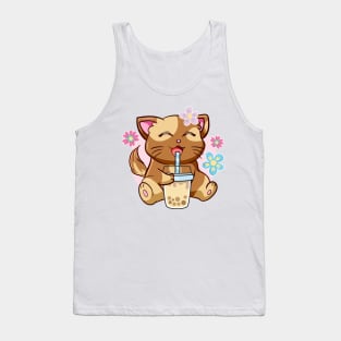 Boba Cat Tea Neko Girl Teen Bubble Kawaii Anime Japanese Tank Top